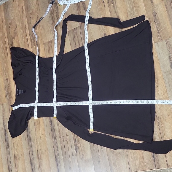 KENNETH COLE NEW YORK Brown V-Neck Built in Tie Waist Flutter Sleeve Dress - Picture 10 of 10